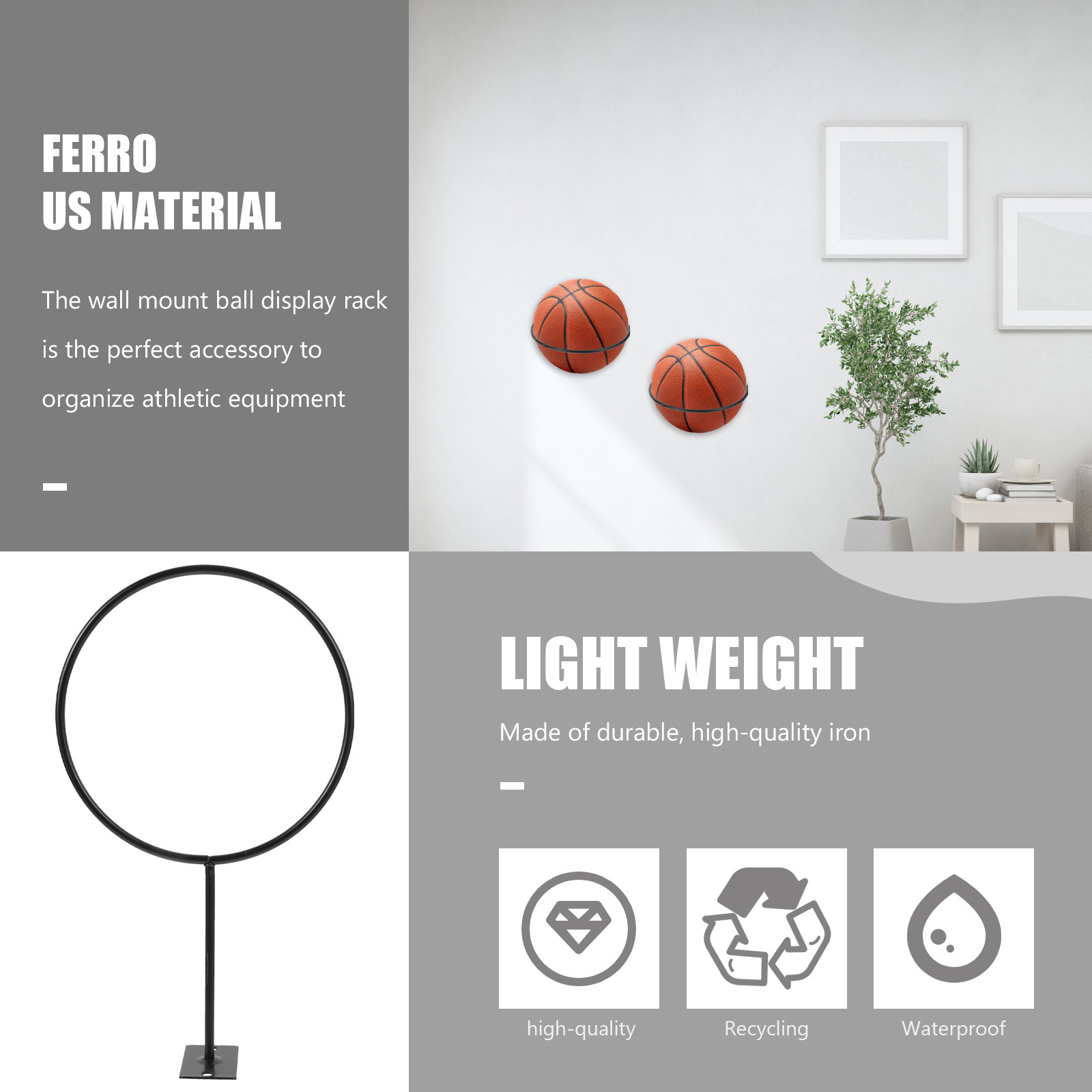 Sports Equipment Basketball - 5 stuks, stevige metalen wandhouder voor